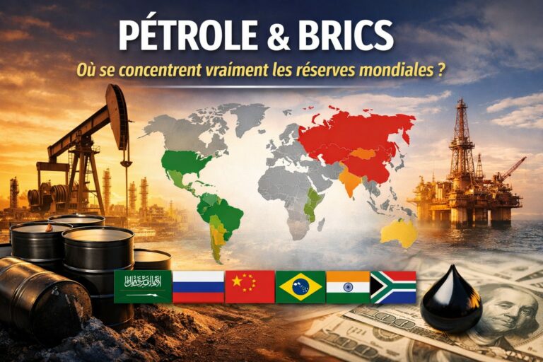 Carte des réserves mondiales de pétrole mettant en évidence les pays BRICS